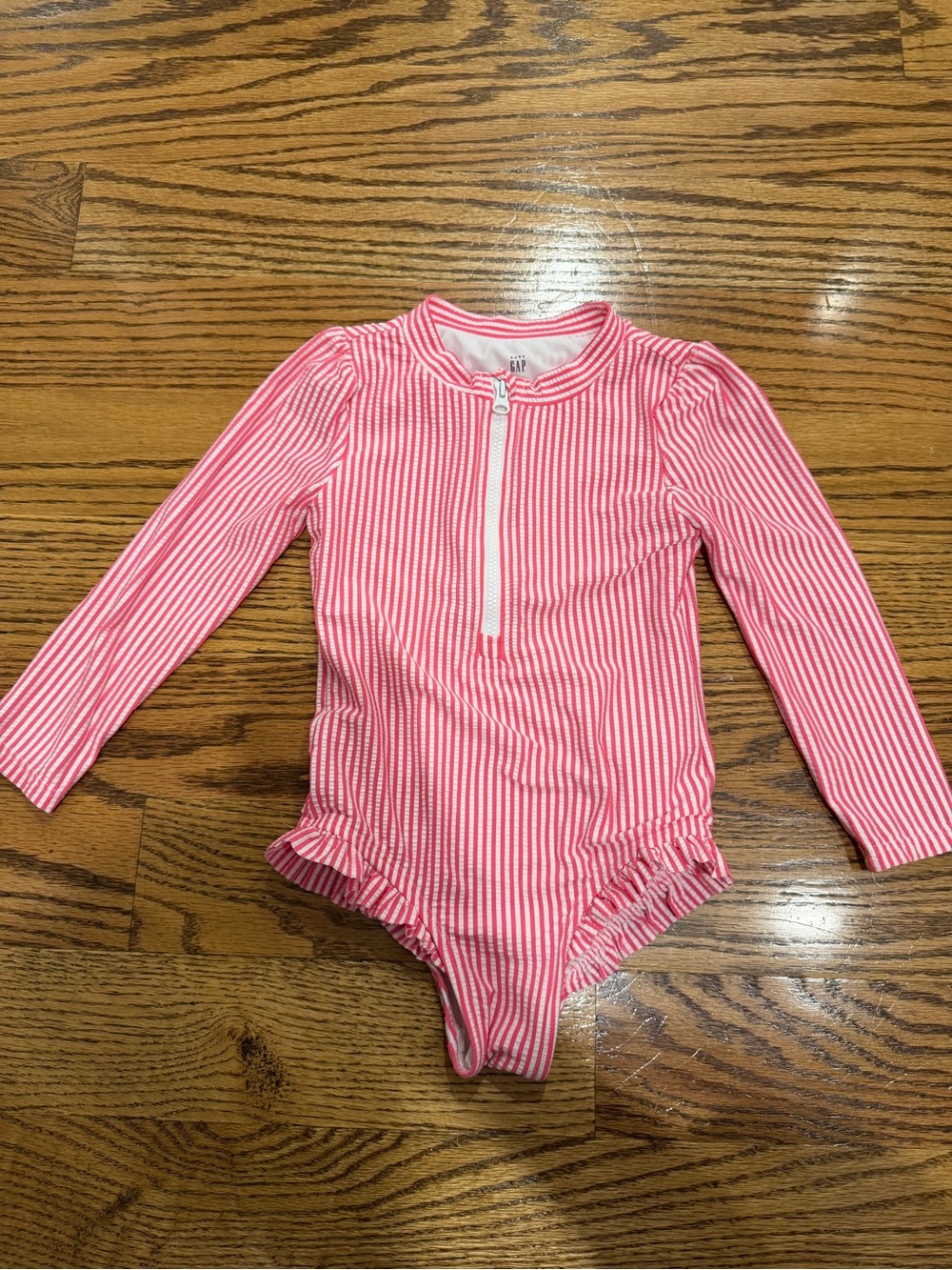 GAP Girls Pink and White Stripe Long Sleeve One-Piece
